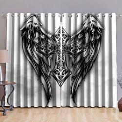 Jesus Christ Cross And Wings Printed Window Curtain Wing Angel Cross