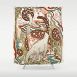 jurassic portal retro rainbow palette dinosaur science fiction art shower curtain 0