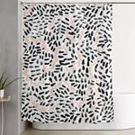 katli abstract dots swirls minimal black and white pastel pink pattern decor shower curtain 0