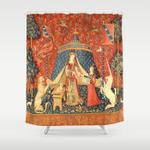 lady and the unicorn medieval tapestry shower curtain 0