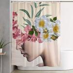 lady with flowers portrait shower curtain 0