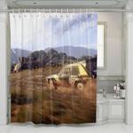landscape of circuit of car racing shower curtains 0