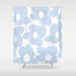 large baby blue retro flowers white background decor buyart shower curtain 0