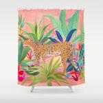 leopard in succulent garden shower curtain 0
