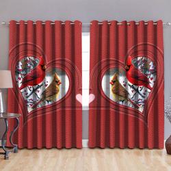 Loving Red Cardinal Bird Couple Symmetric Curtain Couple Room Decor