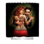 lydia the tattooed lady shower curtain 0