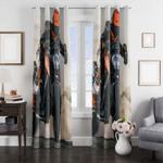 man riding front of desert window curtain 0