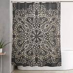 mandala white gold on dark gray shower curtain 0