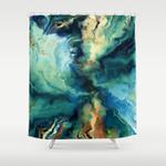 marbled ocean abstract navy blue teal green shower curtain 0