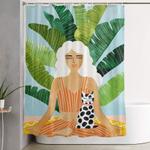 meditation with thy cat illustration painting shower curtain 0