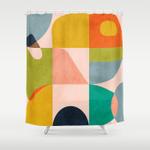 mid century abstract shapes spring i shower curtain 0