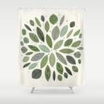 mid century green leaves shower curtain 0