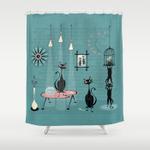 mid century kitty mischief studioxtine shower curtain 0