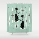 mid century meow retro atomic cats mint shower curtain 0