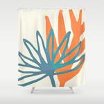 mid century nature print teal and orange shower curtain 0
