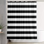 midnight black and white stripes shower curtain 0