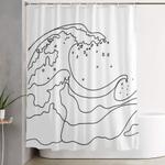 minimal line art ocean waves shower curtain 0