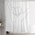 minimal line art shaka hand gesture shower curtain 0