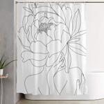 minimal line art woman flower head shower curtain 0