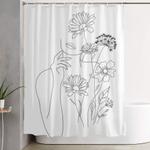 minimal line art woman with flowers iii shower curtain 0