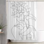 minimal line art woman with flowers v shower curtain 0