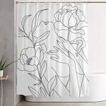 minimal line art woman with peonies shower curtain 0