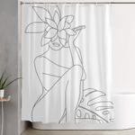 minimal line art woman with tropical leaves shower curtain 0