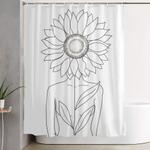 minimalistic line art of woman with sunflower shower curtain 0