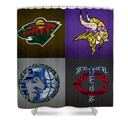 Minneapolis Sports Fan Recycled Vintage Minnesota License Plate Art Wild Vikings Timberwolves Twins Shower Curtain