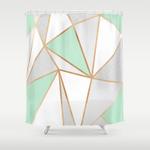 mint green grey gold geo shower curtain 0