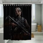 mke death stranding with soldier weapon shower curtains 0