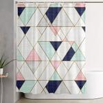 mod triangles navy blush mint shower curtain 0