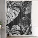 monstera black and white shower curtain 0