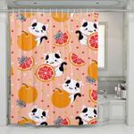mouse and cats with orange fruit shower curtains 0
