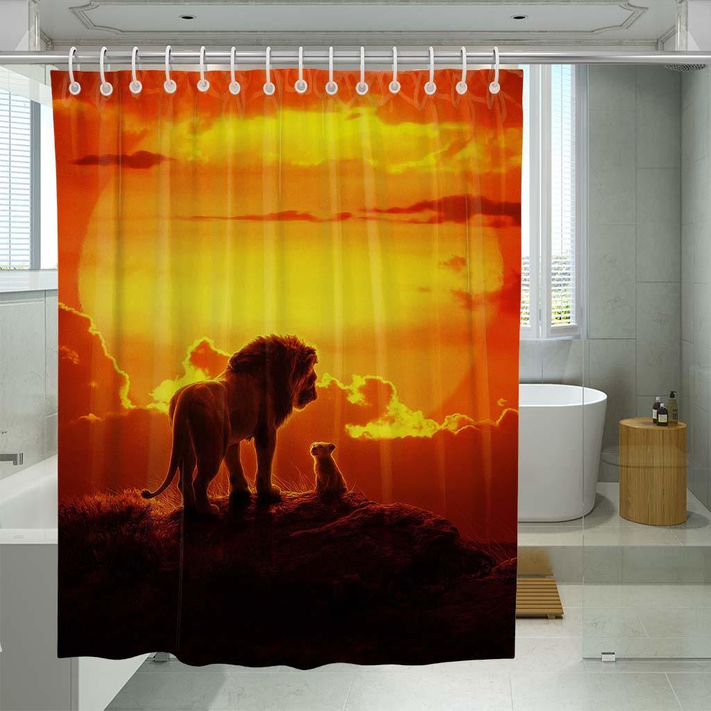Mufasa And Simba Sunset The Lion King Shower Curtain Set For Bathroom Decor Best Gift For Friends mufasa and simba sunset the lion king shower curtains 0