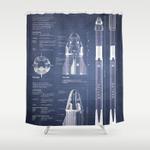 nasa spacex crew dragon spacecraft falcon 9 rocket blueprint in high resolution dark blue shower curtain 0