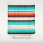 navajo white turquoise and burnt orange southwest serape blanket stripes shower curtain 0