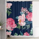 navy and pink watercolor peony shower curtain 0
