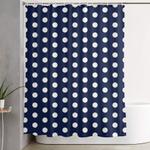 navy blue polka dots minimal shower curtain 0