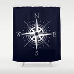 navy nautical white compass shower curtain 0