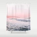 ocean surfer pink sunset beach wall art shower curtain 0