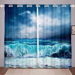 ocean waves storm landscape window curtain blue sea art home decor blackout window curtains 100 polyester 41 7 107 9 0