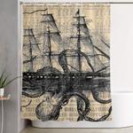 octopus kraken attacking ship antique almanac paper shower curtain 0