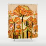 orange california poppies mid century 70s retro flowers shower curtain 0