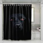 orange eyes dog shower curtains 0