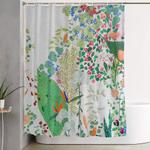 painterly floral jungle on pink and white shower curtain 0