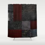 patchwork burgundy black shower curtain 0