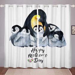 Penguin Family Blackout Curtain Penguin Curtain Watercolor Window Curtain Happy Mother's Day