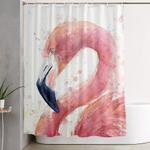 pink flamingo watercolor shower curtain 0