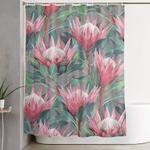 pink painted king proteas on grey shower curtain 0